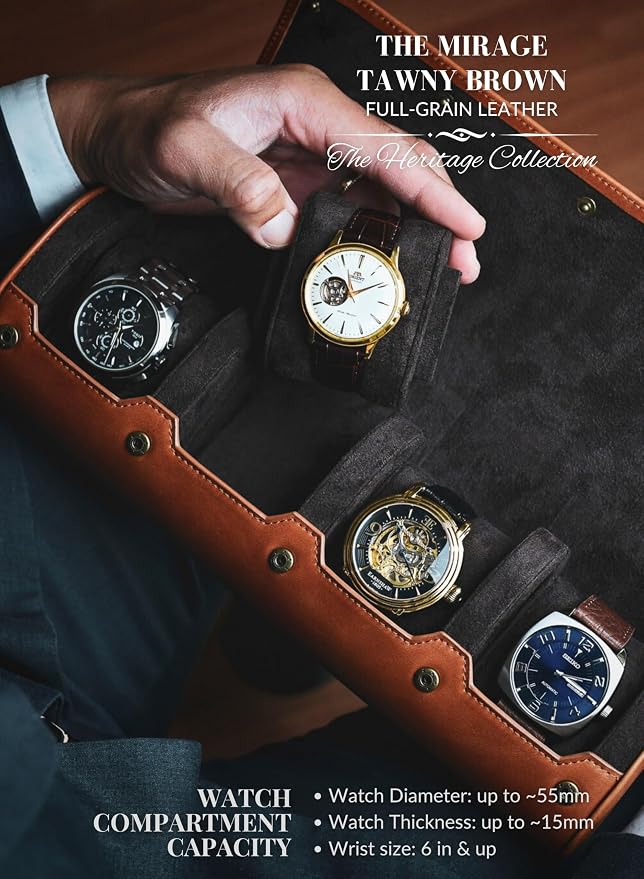 4 Watch Travel Case for Men – Leather Watch Roll Case Storage for Travel - Image 2