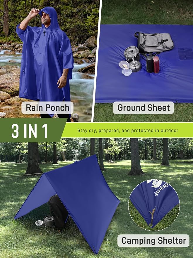 SaphiRose Extra Thick Hooded Rain Poncho Double Layer Waterproof Raincoat Jacket - Image 2