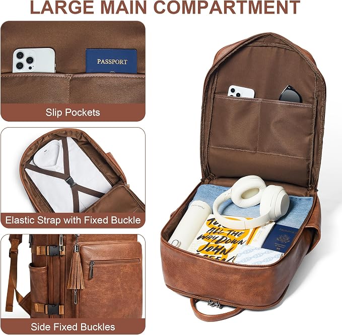 Shrrie Laptop Backpack for Women, Vegan Leather Backpack Work Computer - Image 4