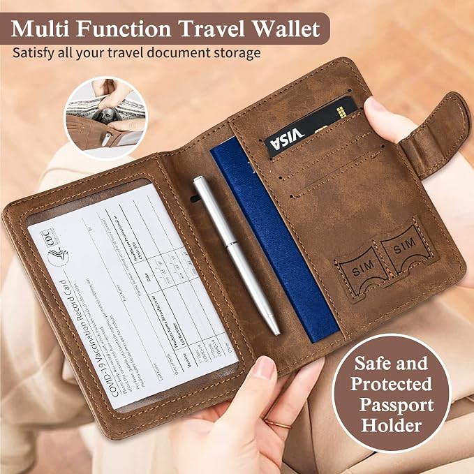 TIGARI Passport Holder for Travel Women Men, PU Leather Waterproof RFID - Image 2