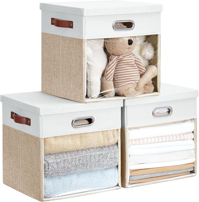 Fabric Storage Cubes with Clear Windows and Lids, Decorative Storage Boxes by Roobyl