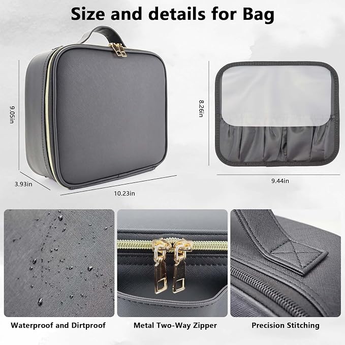 Travel Makeup Bag with LED Mirror Travel Makeup Organizer with 3 Lighted - Image 5