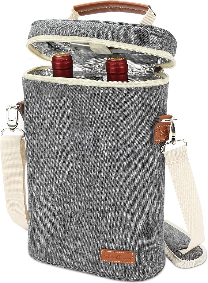 ZORMY 2 Bottle Insulated Wine Tote Bag, Wine Carrier Travel Padded Cooler Bag by ZORMY