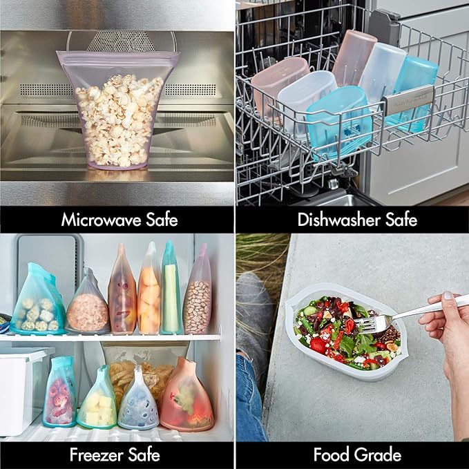 Zip Top Reusable Food Storage Bags | Small Dish | Silicone Meal Prep Container - Image 3