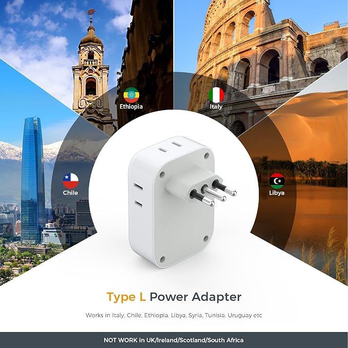Italy Travel Plug Adapter 2 Pack, TESSAN Italy Power Adaptor - Image 2