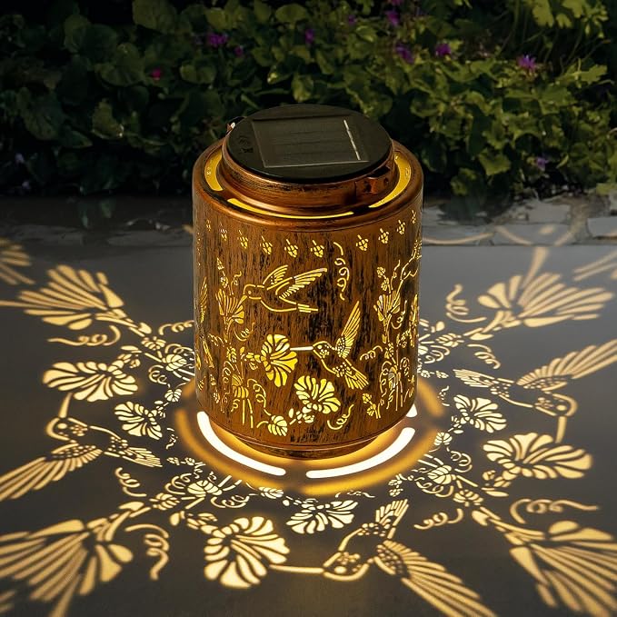 Outdoor Solar Lantern Waterproof Decorative Hummingbird and Trumpet Flower by Adebime