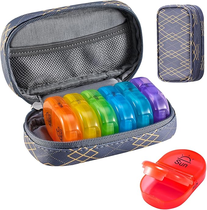 Serfeymi Weekly Travel Pill Organizer 2 Times A Day AM PM Upgraded Rainbow Pill by Serfeymi