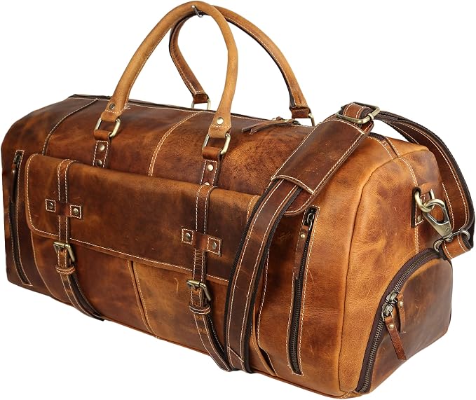 KomalC Leather Duffel Bags for Men and Women Full Grain Leather Travel - Image 2