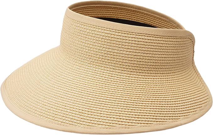 Joywant Womens Sun Visor Hats, Packable Wide Brim Ponytail Beach Hat Straw by Joywant