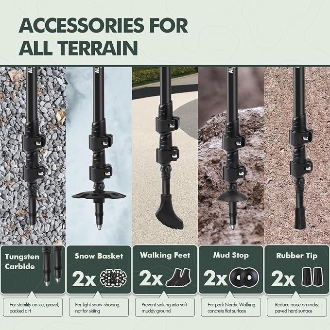 KINGGEAR Nordic Walking Stick, TP1 Hiking Poles Retractable Lightweight 7075 - Image 5