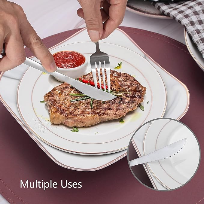 Matte Silverware Set, VANVRO 60-Piece Stainless Steel Flatware Set, Satin - Image 5