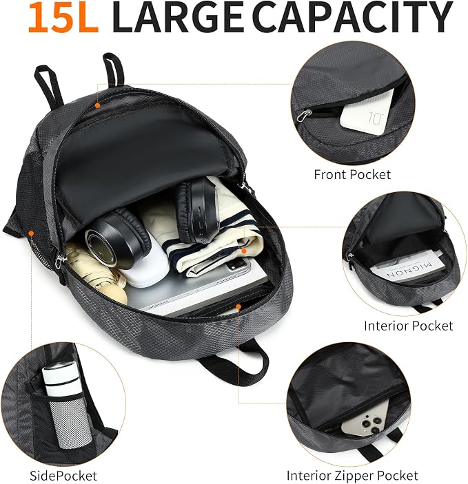 Small Hiking Daypack, 15L Waterproof Hiking Backpack Packable Lightweight - Image 4