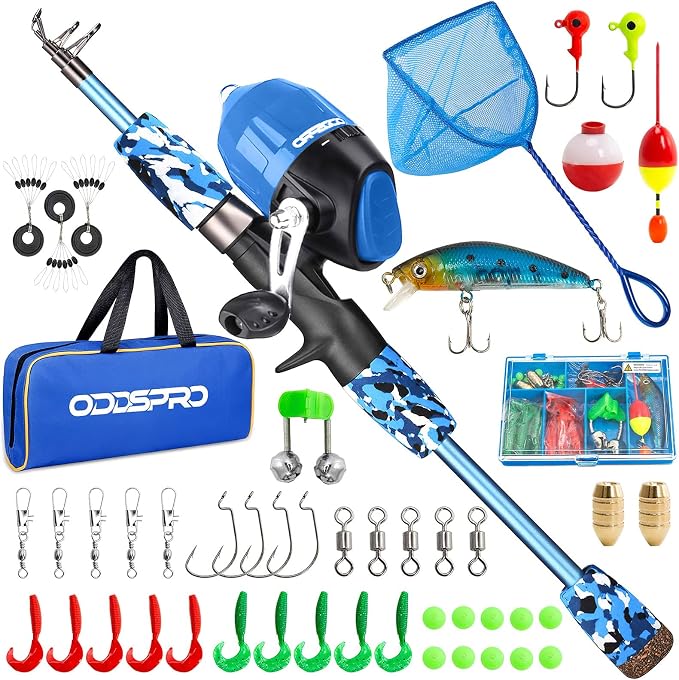 ODDSPRO Kids Fishing Pole Pink, Portable Telescopic Fishing Rod and Reel Combo by ODDSPRO