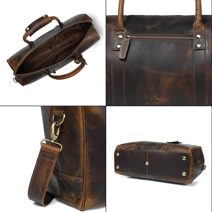 ELIZO Leather Duffle Bag For Men Women REAL FULL GRAIN Travel Overnight - Image 6