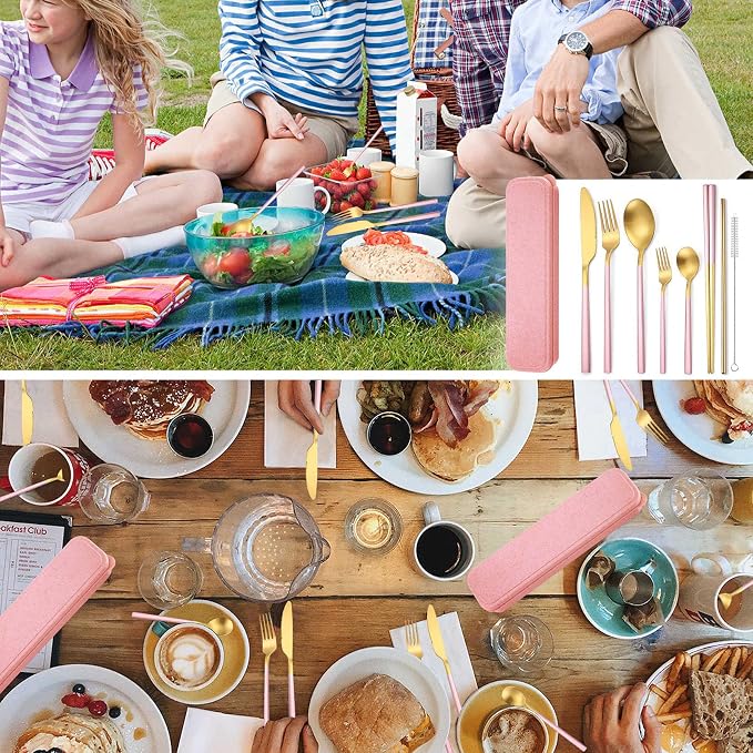 AARAINBOW 6 Pieces Stainless Steel Flatware Set Portable Reusable Cutlery Set - Image 4