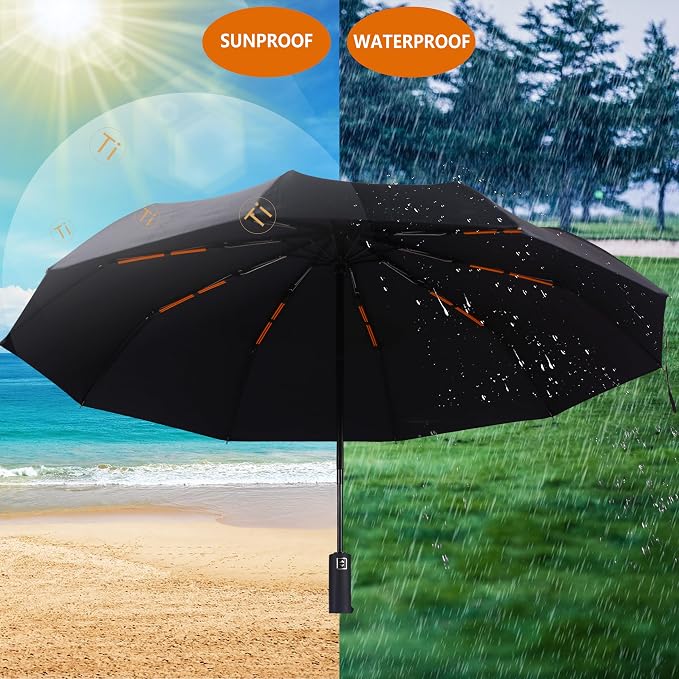 Double 10-Rib 46 Inch Compact Travel Umbrella - Image 4