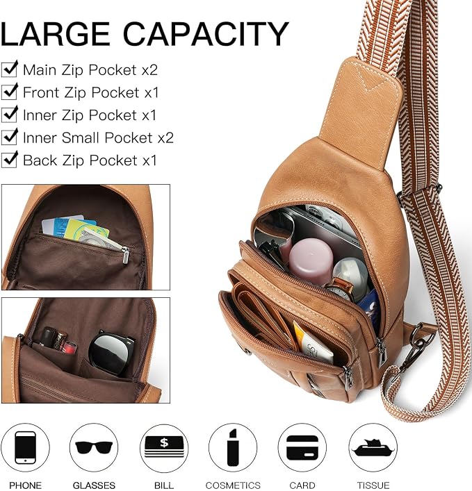 7L Sling Bag for Women Men Leather Small Sling Backpack Daypack Anti Theft - Image 3