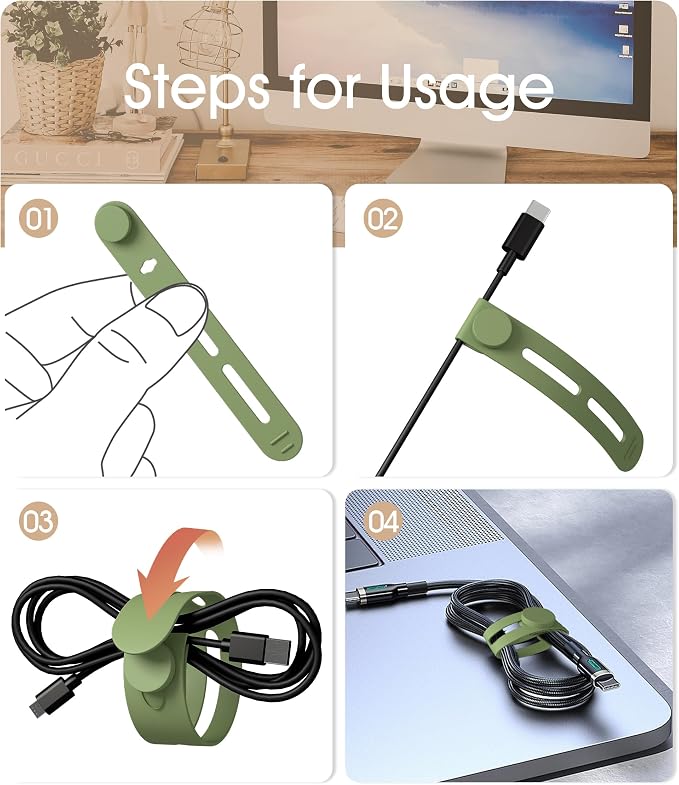 40Pcs Nearockle Reusable Cable Ties, Adjustable Silicone Cord Organizer Small - Image 3