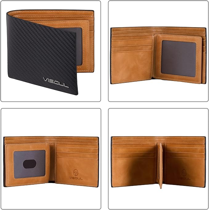 VISOUL Mens Carbon Fiber Leather Bifold Wallet - Image 3