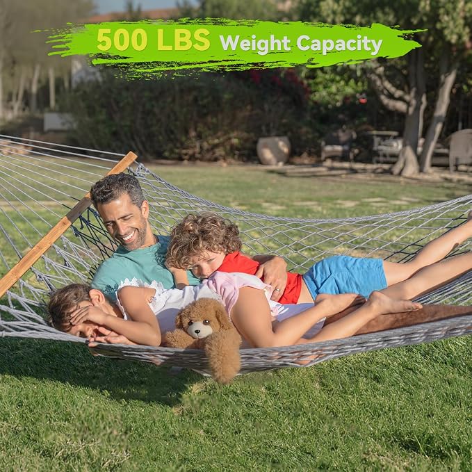 Double Hammock for 2 Person, Handwoven Cotton Rope Hammock - Image 2
