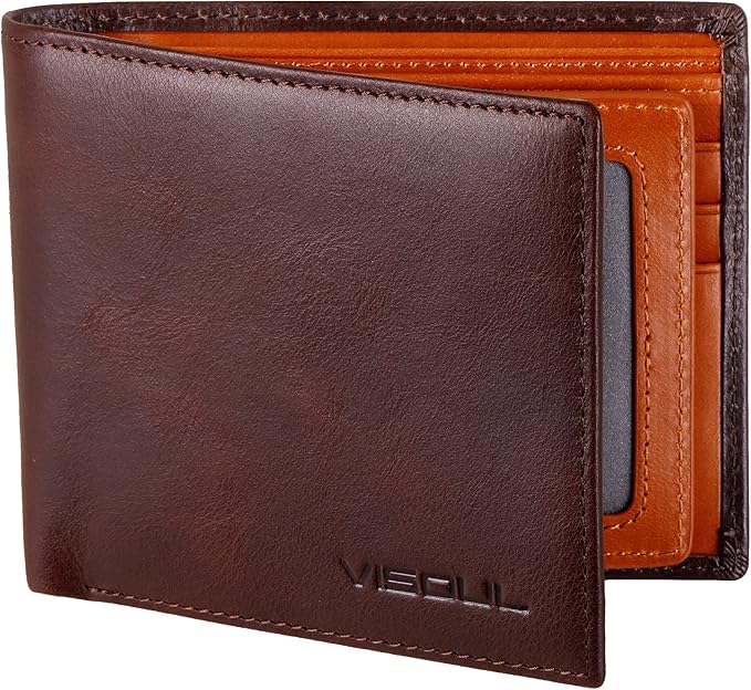 VISOUL Men's Leather RFID Blocking Wallet Extra Capacity, Bifold Security Wallet by VISOUL