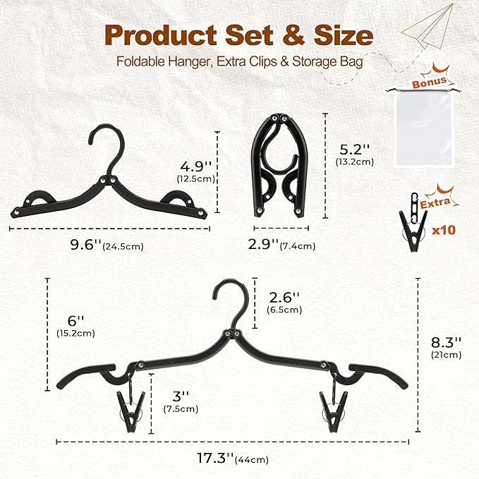 HOUSE DAY Foldable Travel Hangers 10 Pack w/10 Clips, Cruise Essentials 2025 - Image 7