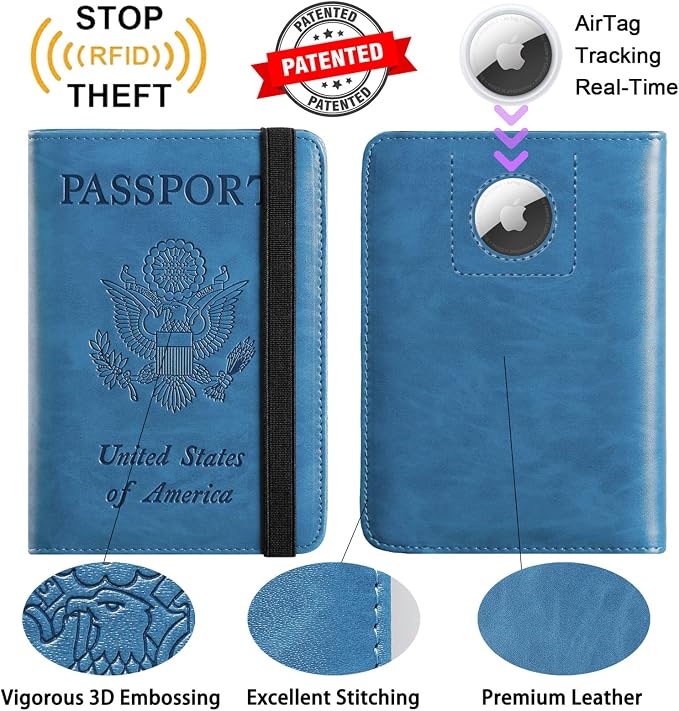 Airtag Passport Holder Cover Wallet Travel Essentials RFID Blocking Leather - Image 2