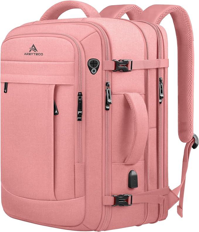 Travel Laptop Backpack for Women, 50L Expandable Extra Large Backpack, Carry On by AREYTECO