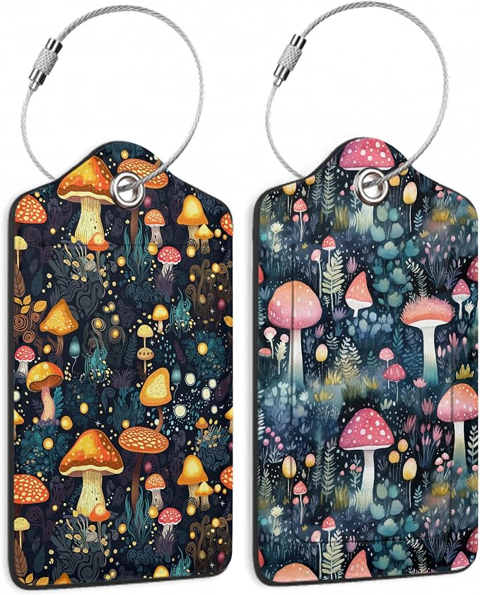 Retro Mushrooms Luggage Tags, 2 Pack Travel Cruise Tags by TXIANT