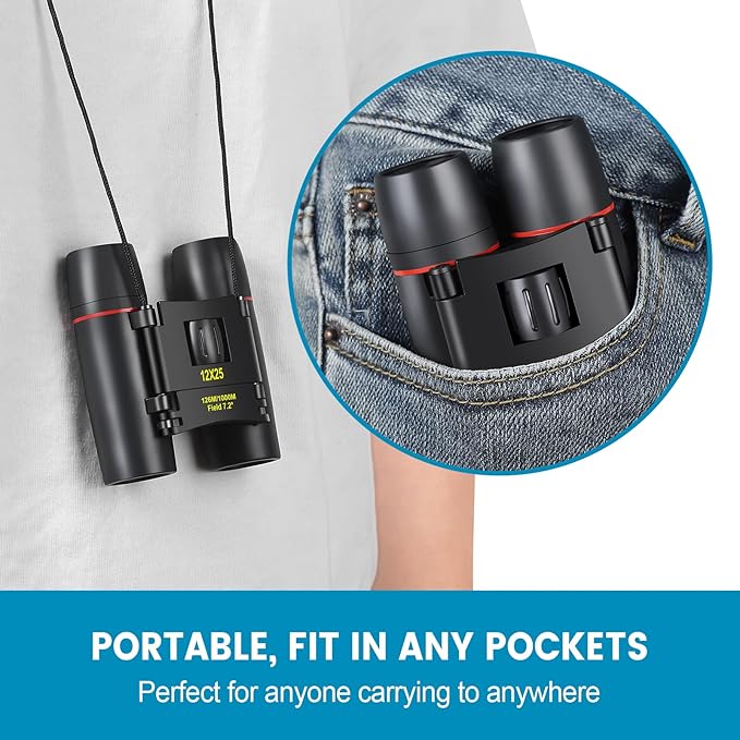 12X25 Mini Pocket Binoculars Compact, Small Lightweight Foldable - Image 5