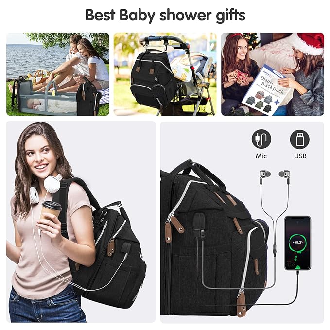 DERJUNSTAR Baby Diaper Bag Backpack, Diaper Changing Station, Baby Bags - Image 6