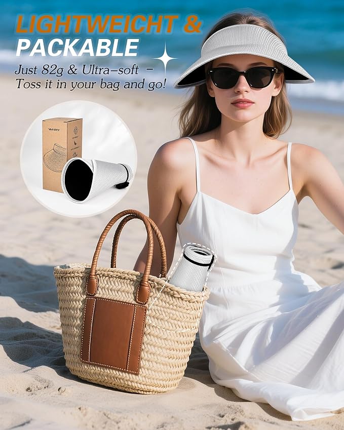 Sun Visor Hats for Women, UPF50+ Wide Brim Sun Hats Adjustable Foldable Beach - Image 5
