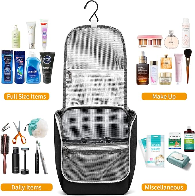 Della Gao Black Water Repellent Polyester Hanging Toiletry Bag - Image 3
