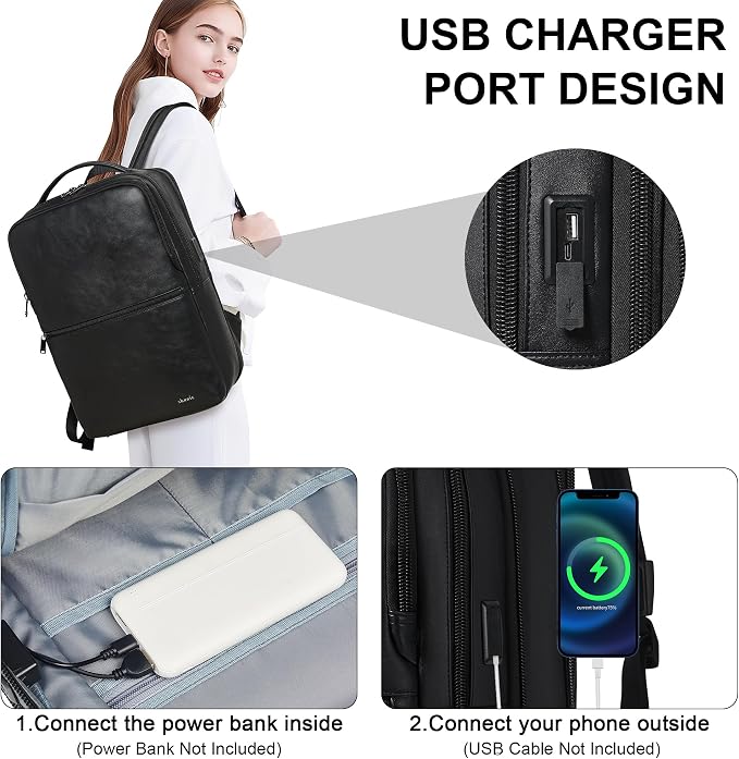Vegan Leather Laptop Backpack for Women&Men, 16 Inch Expandable Backpack - Image 5