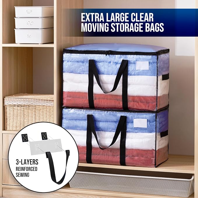 TAILI Extra Large Moving Bags, 2 Pack Clear Heavy Duty Totes - Image 3