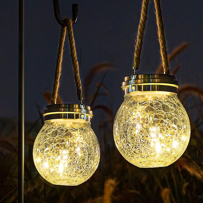 ROSHWEY Solar Lantern, 2 Pack Garden Decor Lights Waterproof Outdoor Lanterns by ROSHWEY