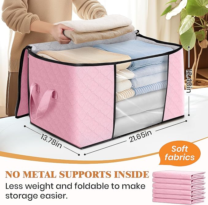 Fab totes 4 Pack Clothes Storage, Foldable Thick Fabric Blanket Storage Bags - Image 2