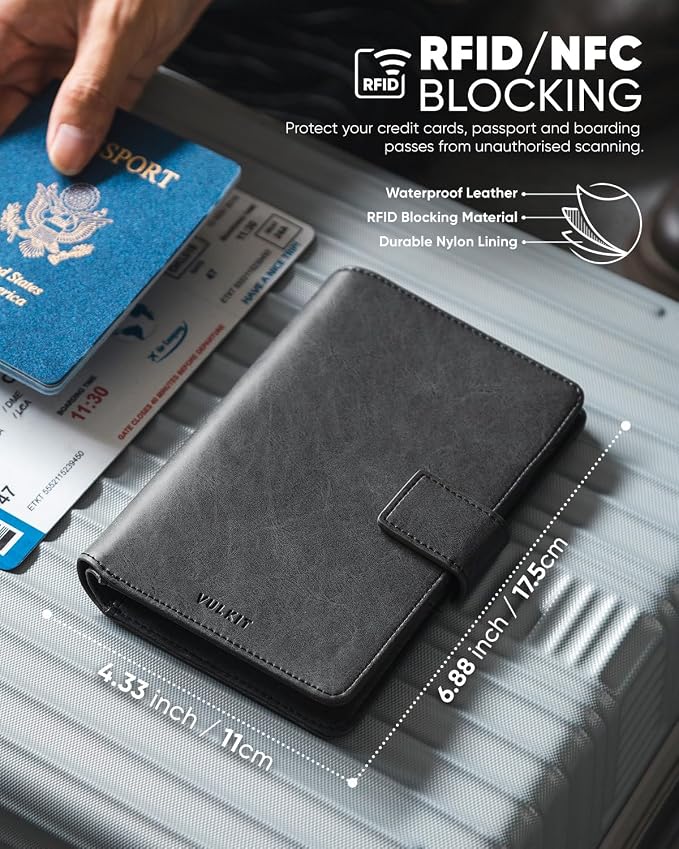 VULKIT Passport Holder with Airtag Holder RFID Blocking Passport Wallet Travel - Image 3
