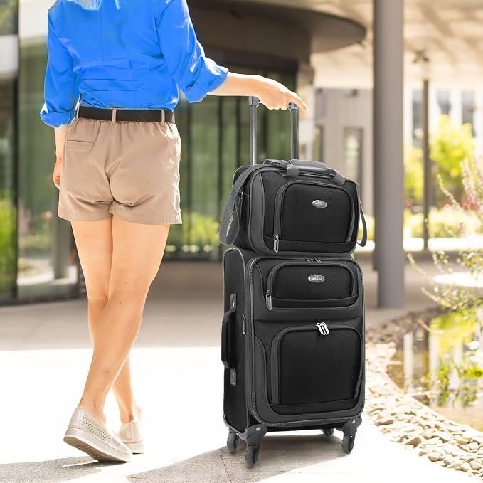U.S. Traveler Lightweight Rolling 20" Carry On Luggage Softside Suitcase - Image 3