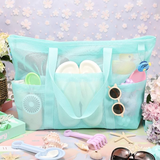 Tagitary Mesh Beach Bag with Zipper Large Beach Tote Waterproof Sandproof with - Image 7