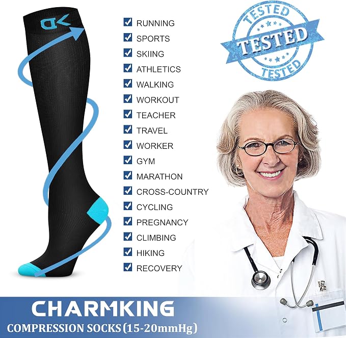 CHARMKING Compression Socks for Women & Men Circulation 15-20 mmHg is Best - Image 6