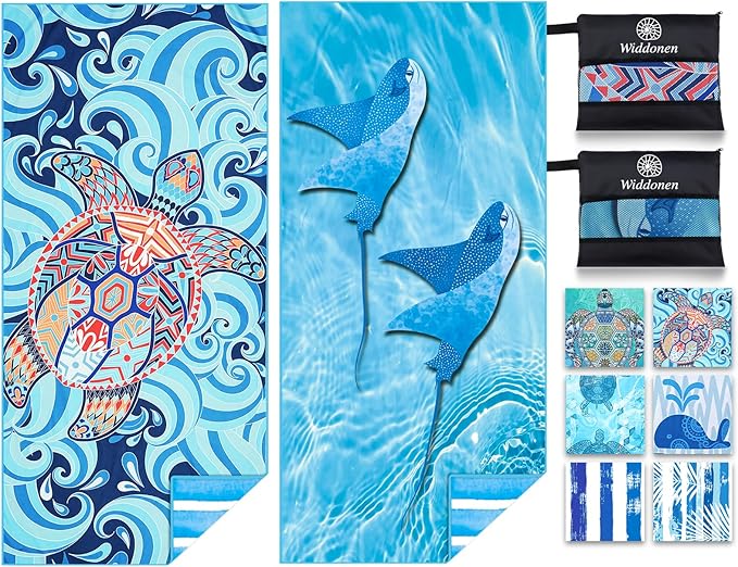 2 Pack Microfiber Lightweight Beach Towel Sand Free Quick Dry Absorbent Thin by WIDDONEN