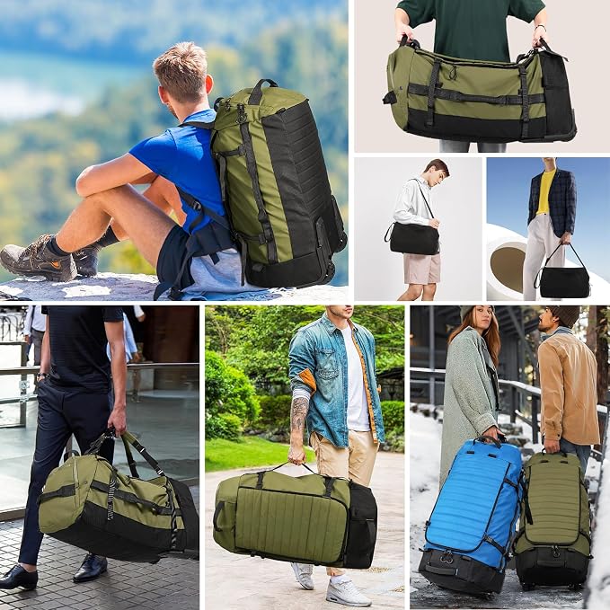 Rolling Duffle Bag with Wheels, 86L 30”Folding Duffle Backpack with 2 Wheels - Image 7