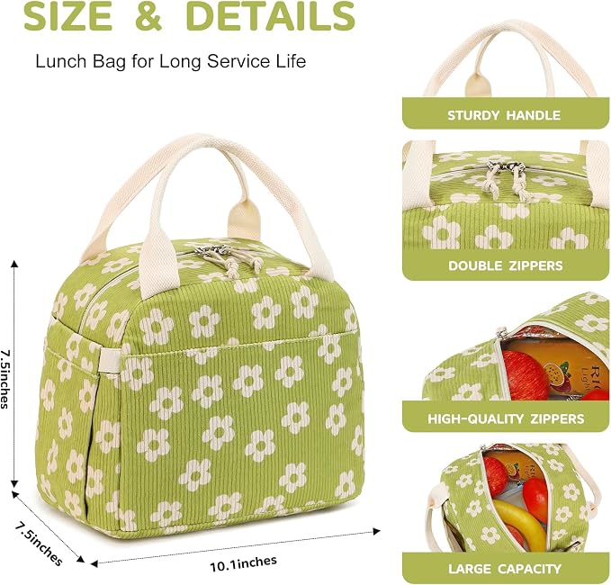 Bluboon Lunch Bag for Women Men Cute Corduroy Lunch Tote Bags Reusable - Image 2
