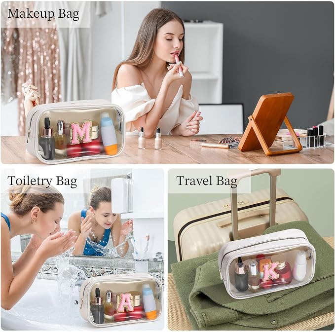 YOOLIFE Initial Makeup Bag Travel Toiletry Bag Clear Makeup Bag Preppy Cosmetic - Image 3