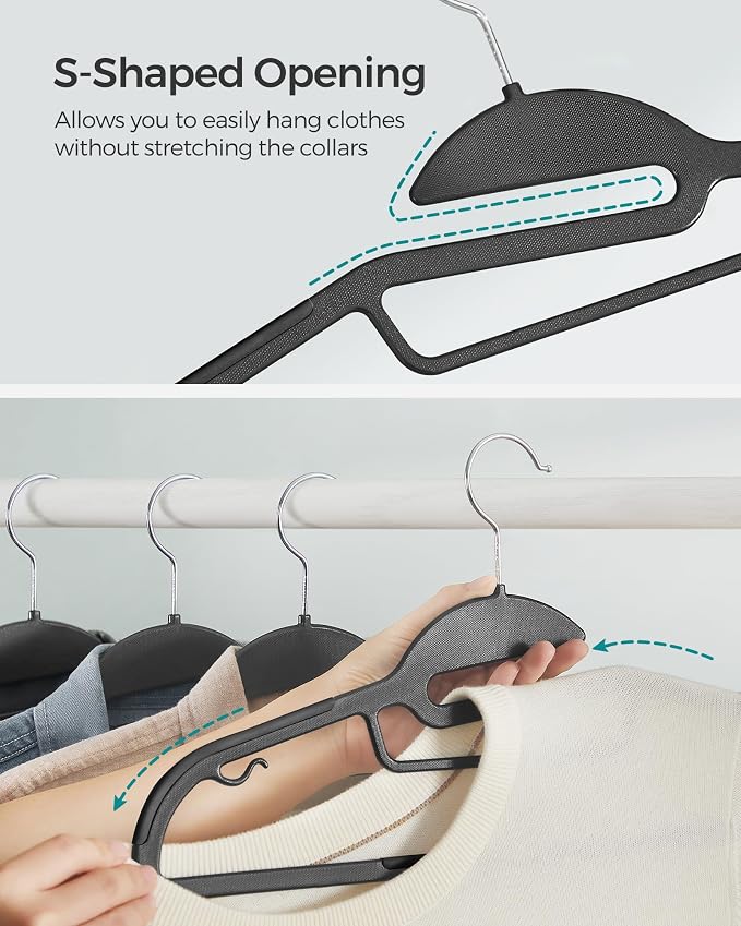 SONGMICS 50 Pack Coat Hangers, Heavy-Duty Plastic Suit Hangers, S-Shaped Opening - Image 3