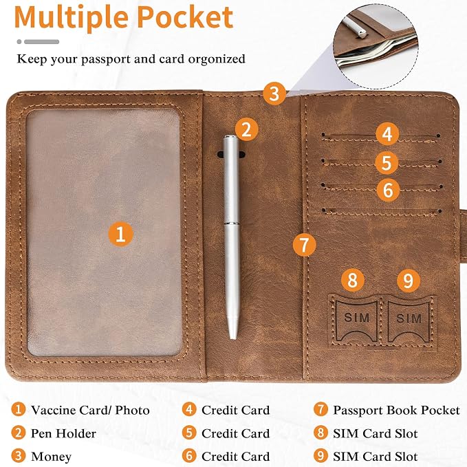TIGARI Passport Holder for Travel Women Men, PU Leather Waterproof RFID - Image 3