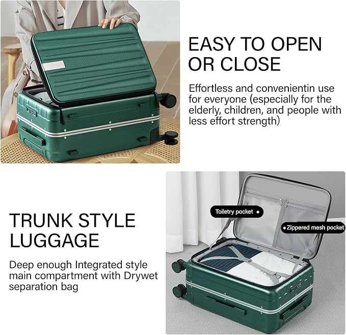 Hanke 24 Inch Checked Luggage Front Opening Rolling Suitcase Hard Sided Luggage - Image 5