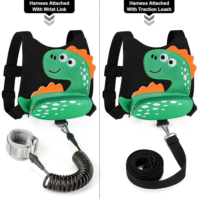 Accmor Toddler Harness Leash + Anti Lost Wrist Link, Cute Dinosaur Kids Leash - Image 3
