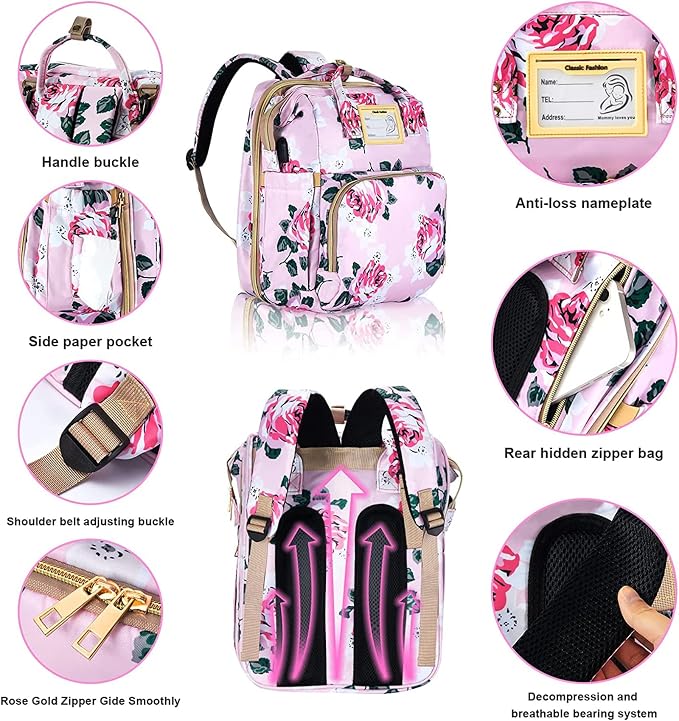 Diaper Bag Backpack with Changing Station, Foldable - Image 3
